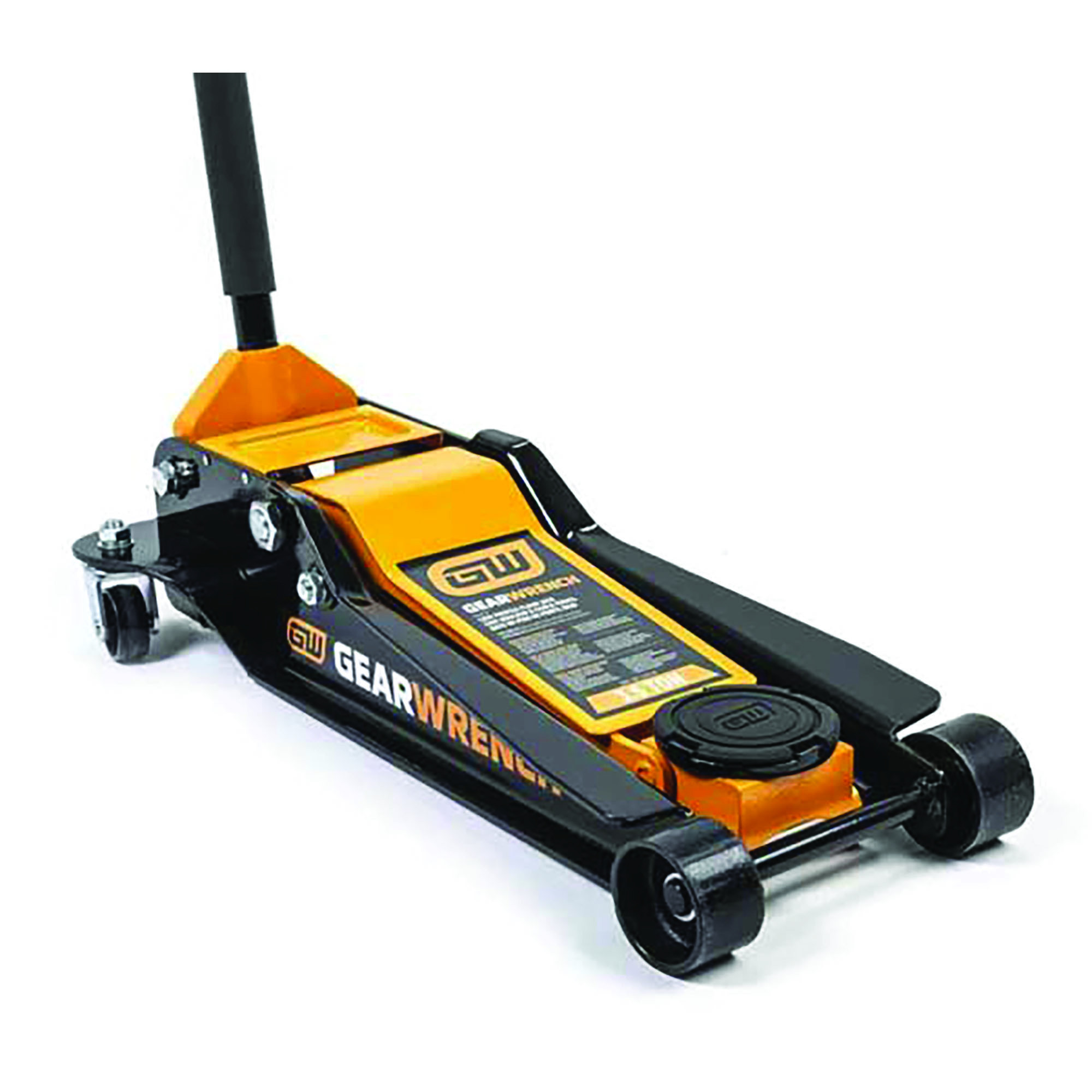 GearWrench Low Profile Long Arm Floor Jack — 3.5 Ton, Dual Piston Fast Lift, 3.75in.–21.75in. Lift Range, Orange/Black, Model# ATGGWLPFJ3T